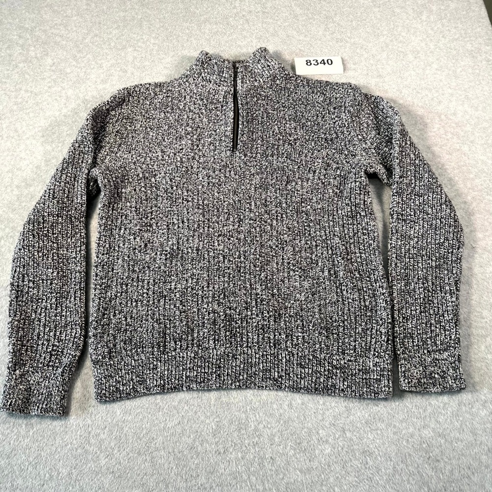 Banana Republic Sweater Mens Large Gray Cotton Chunky Knit Mock Neck 1/4 Zip